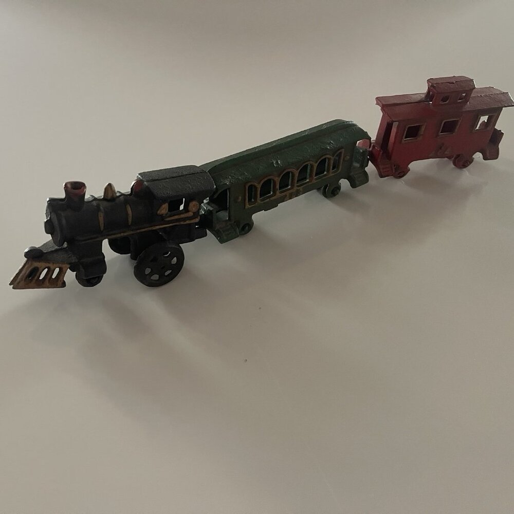 Vintage Cast Iron Toy Train Set Engine 40 Trolley 403 Caboose 404 Heavy